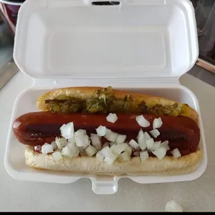 All beef quarter lb.dog with relish onion and mustard