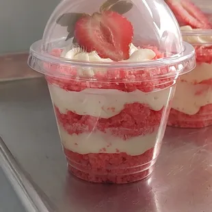 Cake cups are a cart favorite as well as the hot dogs