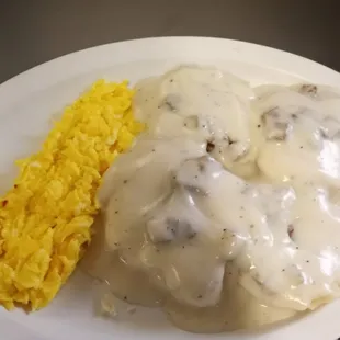 2 Sausage Biscuits and gravy w/ 2 eggs.