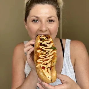 Huge hot dogs.