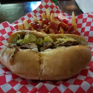 Small salmon &amp; shrimp Philly with fries