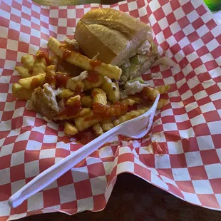 Grilled fish Philly with pepper jack cheese, mayo, lettuce, tomato, onion. So Good