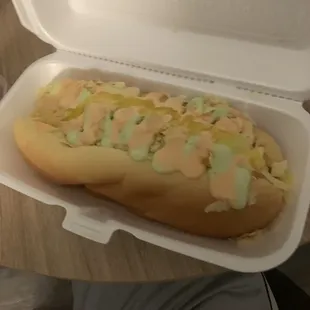 The Chilean Dog. Reminded me of a Skyline Chili cheese coney for some reason