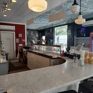 a view of the kitchen and dining area