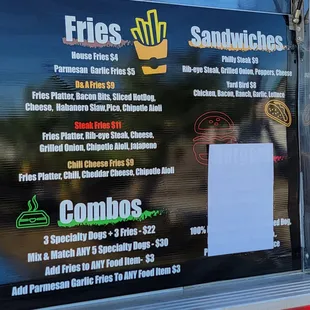 a menu on a food truck