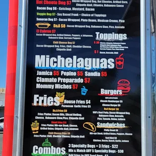 a menu on a sign