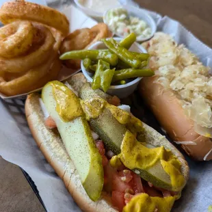 Chicago and German dogs with onion rings