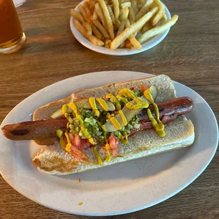 Foot long Chicago dog without onions and a side of fries