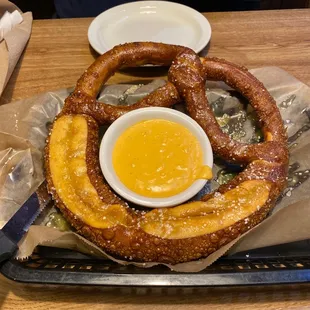 Giant pretzel with beer cheese