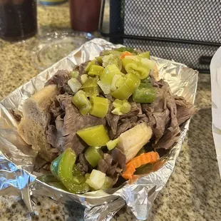 Italian Beef, Dipped, sweet and hot peppers, NO CHEESE!