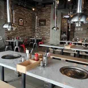 tables and chairs in a restaurant