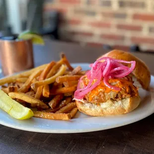 a chicken sandwich and fries