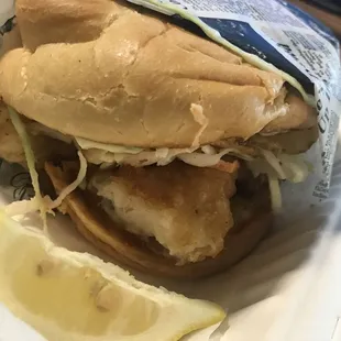 Fried fish and chips sandwich