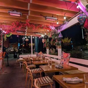 Outdoor patio with heaters