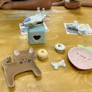 Pre-glazed pottery pieces.