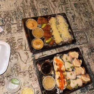 Two Special Roll Combo Monster Roll, Crazy Roll, Tiger Roll,Baked salmon roll,Salmon Lemon Roll, Golden Eel Roll .