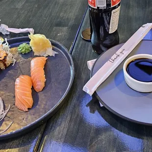 Salmon Nigiri and Krunchy Spicy Tuna roll