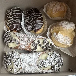 Cannolis, chocolate eclairs, Creampuffs