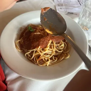 Kids spaghetti with red pasta