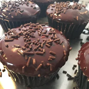 chocolate frosting and sprinkles