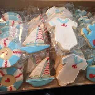 a box of decorated cookies