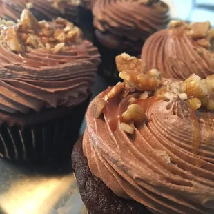 chocolate frosting and walnuts