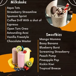 a menu for a smoothie