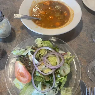 Salad and soup before our meals!