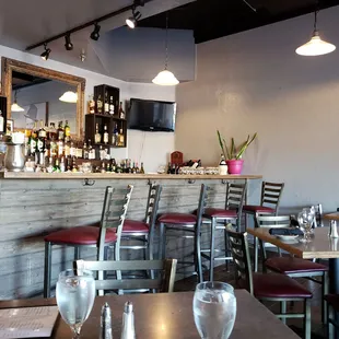 View from out table . Very quaint  and patio seating with farmhouse stringed lights with heaters