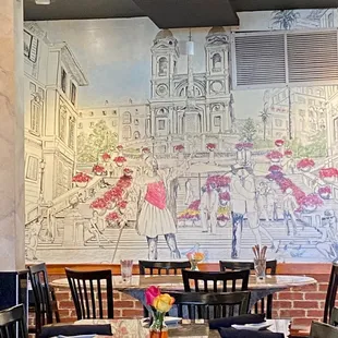 Close-up of mural of The Spanish Steps.