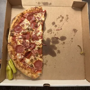 Meat Lover's Pizza (half eaten)