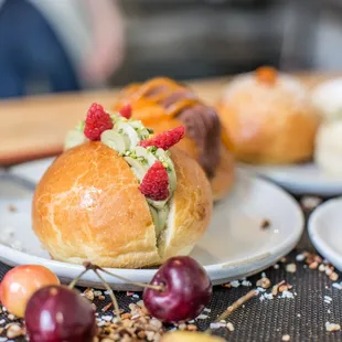 a variety of pastries on plates