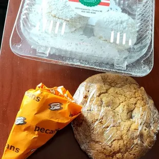 Amaretti cookies, warmed pecans and chocolate chip walnut cookie