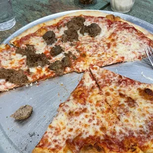 A very yummy half cheese half meatball pizza I had to get into before I could take a photo.