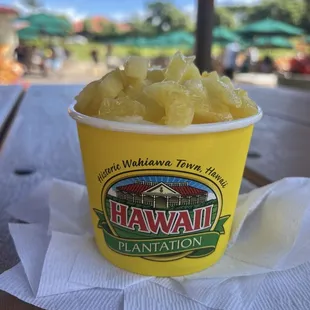Dole whip with fresh pineapple chunks