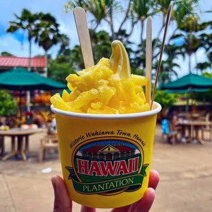 Dole whip cup with pineapple topping  IG: fooddeclassified