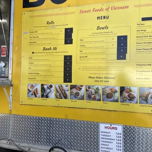 a menu on a food truck