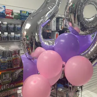 Jumbo 34 inch Silver with pink and purple latex balloons