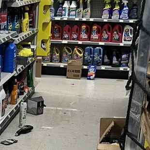 Spill and trash on ground