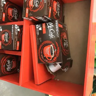 boxes of coffee on display