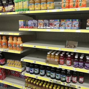 a variety of drinks on shelves