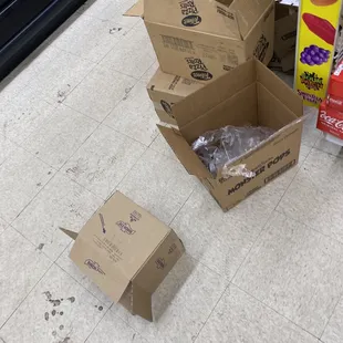 a pile of boxes on the floor