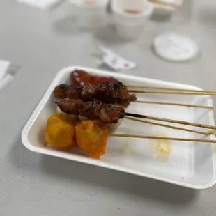 skewered meat and vegetables