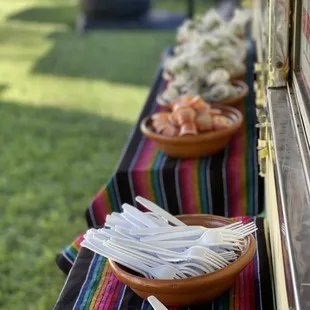 Salsas and supplies ready to go