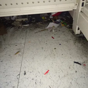 Long-standing filth everywhere. No signs of a daily sweeping much less mopping.