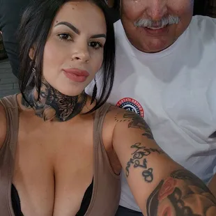 Sammie the bartender, and and a happy customer.
