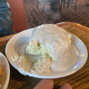 Biscuit and gravy. I can&apos;t say enough how delicious this is.