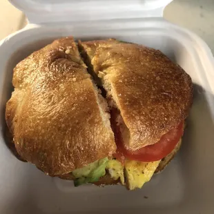 Breakfast sandwich on a homemade bagel