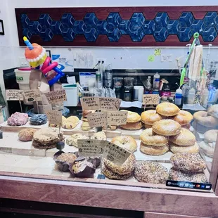 a variety of donuts on display