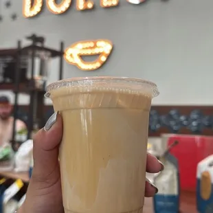 Iced caramel latte with light ice